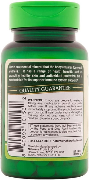 Nature's Truth Zinc 50 mg Chelated Supplements, 100 Count (Pack of 3)