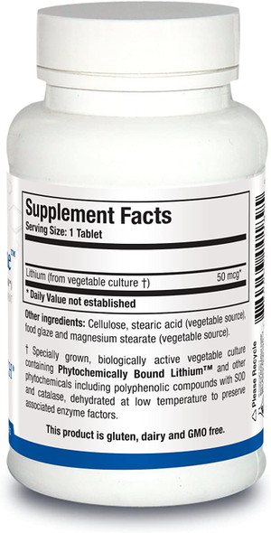 Biotics Research Li Zyme 50 Micrograms, Lithium As A Whole Food, Phytochemically Bound Lithium. Highly Bioavailable. Supports Brain Function. Memory And Mood Support.100 Tablets