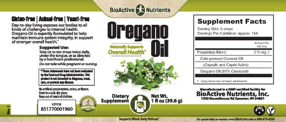 Oregano Oil 39.6g by BioActive Nutrients