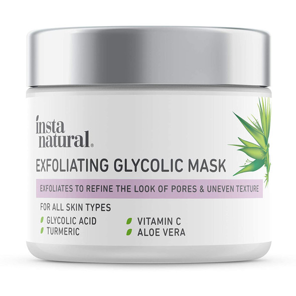 InstaNatural Glycolic Acid Exfoliating Face Mask, Exfoliating Face Scrub and Skin Care Mask, Pore Minimizer with Vitamin C and Turmeric