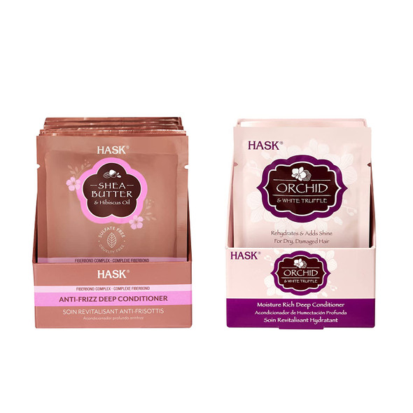 HASK Shea Butter Deep Conditioner and Orchid + White Truffle Deep Conditioner Set: Includes 12 pack Shea Butter Deep Conditioner and 12 pack Orchid + White Truffle