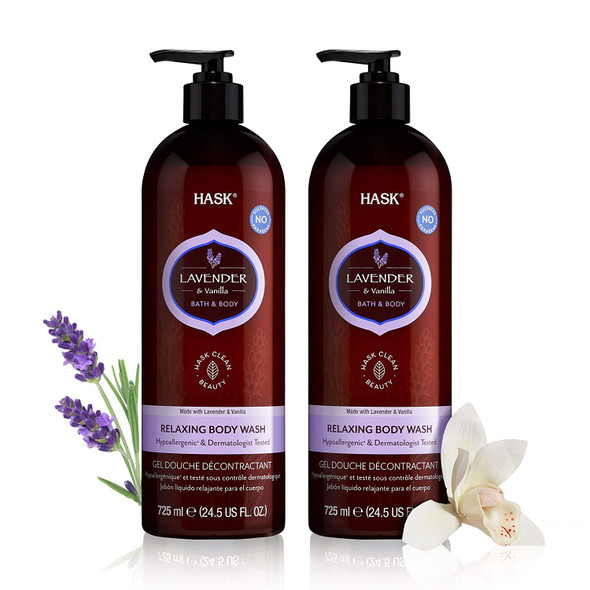 HASK Lavender Body Wash and Biotin Shampoo + Conditioner Pack: Includes 2 Lavender + Vanilla Body Wash and 1 Biotin Shampoo and Conditioner Set