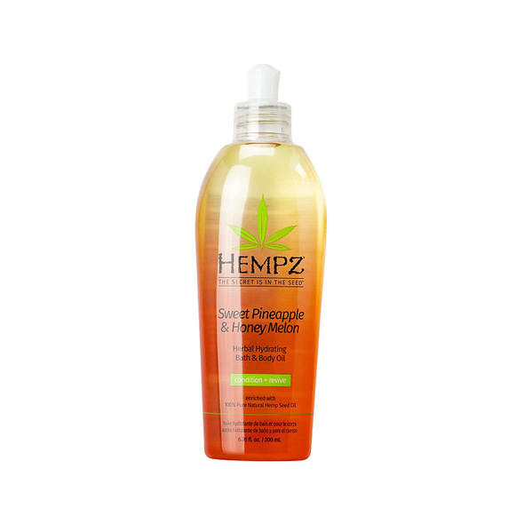 Hempz Hydrating Bath and Body Oil for Women, Sweet Pineapple & Honey Melon - Conditioning Body Moisturizer with Natural Hemp Seed Oil - Premium Body Oils, 6.76 fl. oz