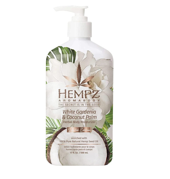 Hempz White Gardenia & Coconut Palm Herbal Body Moisturizer, Body Wash & Body Pouf Set