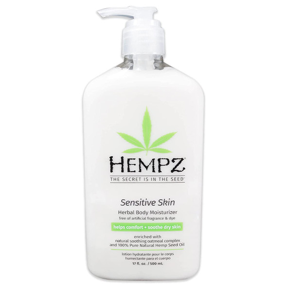Hempz Sensitive Skin Herbal Body Moisturizer with Oatmeal, Shea Butter for Women and Men, Premium, Soothing Body Lotion with Hemp Seed, Cocoa Seed, Mango Seed for Dry Skin, 17 Fl Oz