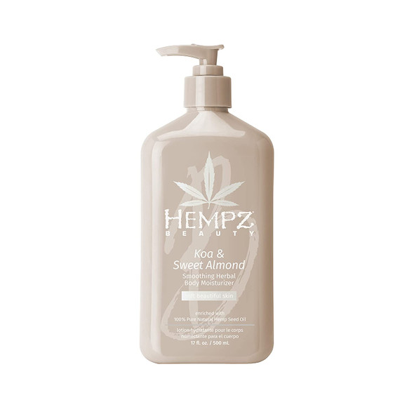 Hempz Smoothing Herbal Body Moisturizer, Koa & Sweet Almond, 17 oz - Hydrating, Lightweight Body Lotion for Women and Men with 100% Pure Hemp Seed Oil, Shea Butter - Premium Vegan Lotion for Dry Skin