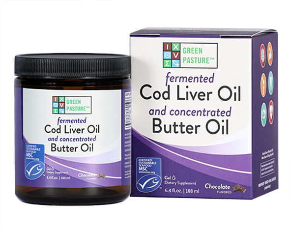 Green Pasture Blue Ice Royal Fermented Cod Liver Oil/Butter Oil, Chocolate 6.4 fl
