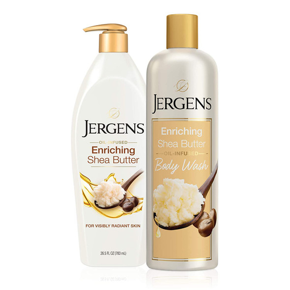 Jergens Enriching Shea Butter Body Wash, Daily Moisturizing Skin Cleanser (22 Ounces) + Shea Butter Deep Conditioning Body Lotion, Body and Hand Moisturizer, with Pure Shea Butter (26.5 Ounces)