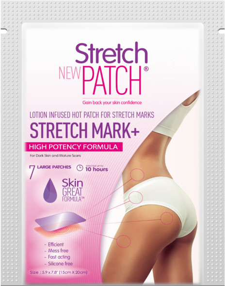 Stretch Patch Stretch Mark+ High Potency Formula - Lotion Infused Hot Patch For Stretch Marks 7 Patches Per Pack
