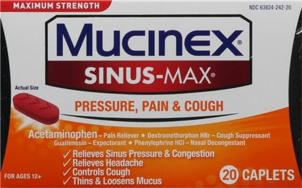 Mucinex Sinus-Max Maximum Strength For Pressure, Pain & Cough