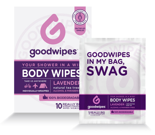 Goodwipes Body Wipes, Lavender Scent, 10 Individually Wrapped Wet Wipes