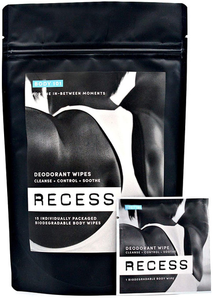 RECESS BODY 101 DEODORANT BODY WIPES- Aluminum Free- Remove Sweat, Dirt & Odors (15 Count)