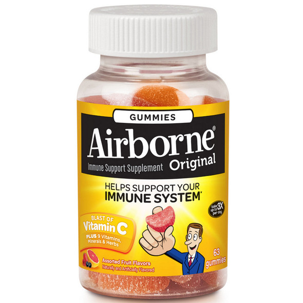 Airborne Assorted Fruit Flavored Gummies,1000mg of Vitamin C and Minerals & Herbs Immune Support 63 ea