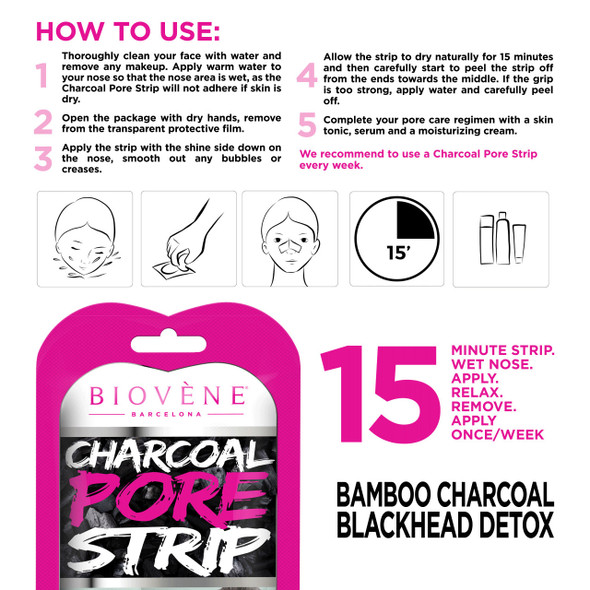 Biovene Charcoal Pore Strip.(035 oz ) Instantly Cleans Clogged Pores, Removes Blackheads and Eliminates Impurities