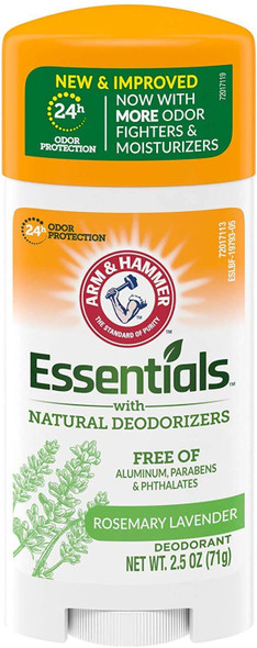 ARM & HAMMER Essentials Solid Deodorant, Made with Natural Deodorizers, Free from Aluminum, Parabens & Phthalates, Fresh Rosemary Lavender, 2.5 oz