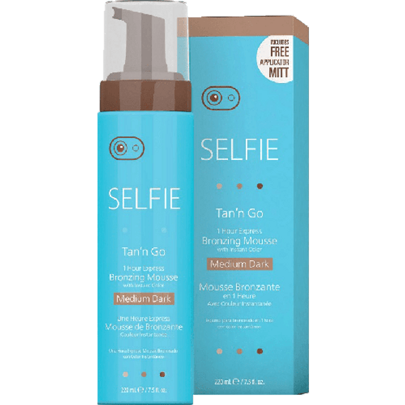 Selfie Tan'N Go 1 Hour Express Bronzing Mousse (Medium Dark Tan) Rich Natural Looking Instant Self Tanner For Body And Face & All Skin Types, 7.5 Oz