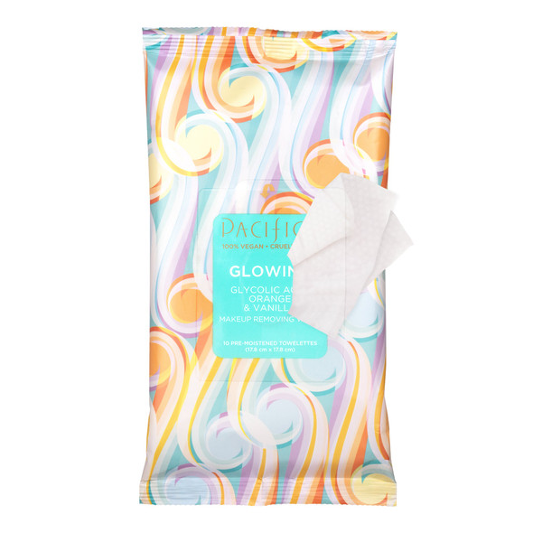 Pacifica Glowing Glycolic Acid, Orange & Vanilla Makeup Removing Wipes (10ct)