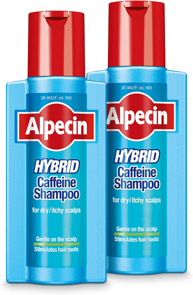 Alpecin Hybrid Shampoo 2x 250ml | Natural Hair Growth Shampoo for Sensitive and Dry Scalps | Energizer for Strong Hair | Hair Care for Men Made in Germany