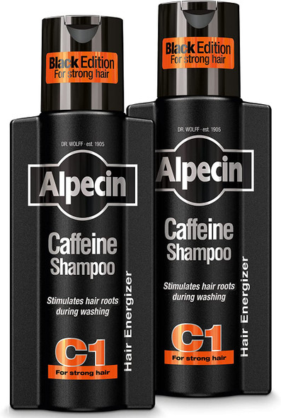 Alpecin Black Mens Shampoo with new Fragrance 2x 250ml | Hair Growth Shampoo | Men Shampoo for Natural Strong Hair | Hair Care for Men Made in Germany