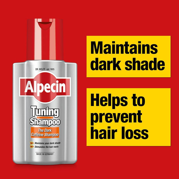 Alpecin Tuning Shampoo 2x 200ml | Preserves Natural Hair Colour and Supports Natural Hair Growth | Dark Caffeine Shampoo to Cover Early Grey Hairs | Hair Care for Men Made in Germany