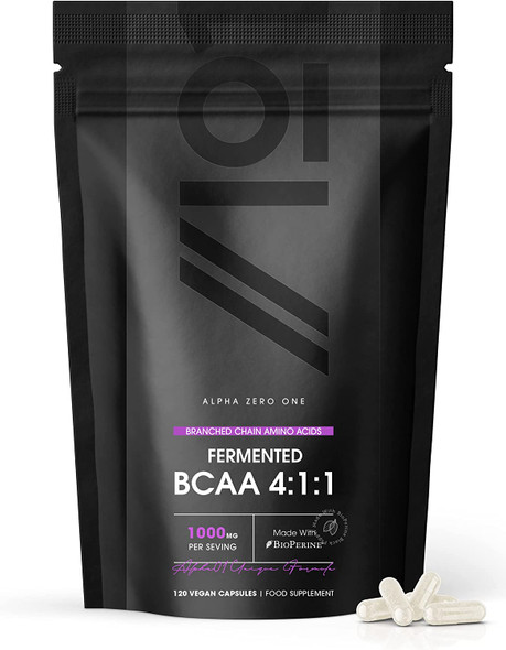 Fermented BCAA 4:1:1 with BioPerineA® - 1000mg - High Strength Branched Chain Amino Acids Supplement - Not Tablets or Powder , Halal, 120 Capsules