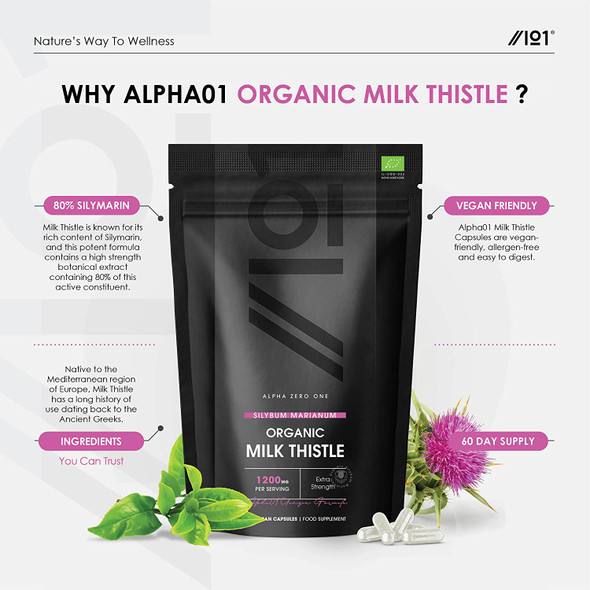 Organic Milk Thistle 1200mg - Silybum Marianum - Certified Organic, Non GMO, Gluten Free, Halal - 120 Vegan Capsules