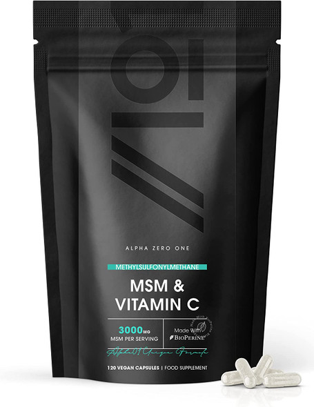 MSM 3000mg with Vitamin C & BioPerineA® - Supports Collagen Formation - for Healthy Skin - High Potency Methylsulfonylmethane - Non GMO, Gluten Free, Halal - 120 Vegan Capsules