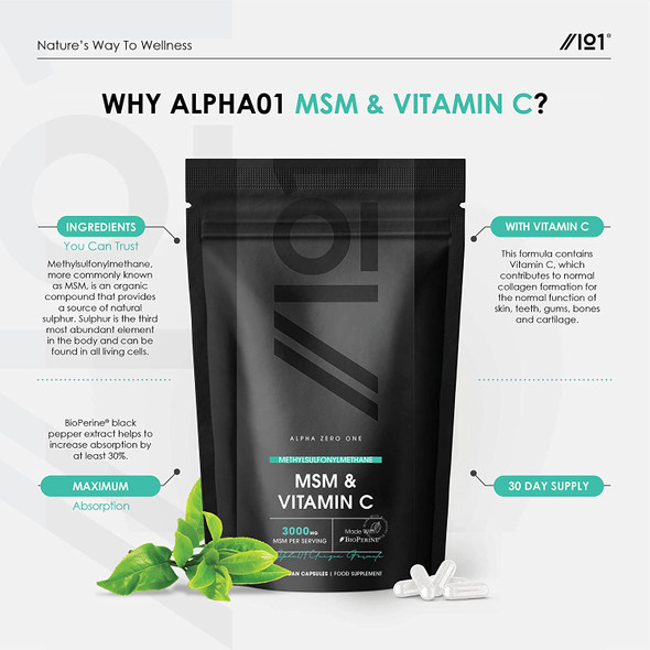 MSM 3000mg with Vitamin C & BioPerineA® - Supports Collagen Formation - for Healthy Skin - High Potency Methylsulfonylmethane - Non GMO, Gluten Free, Halal - 120 Vegan Capsules