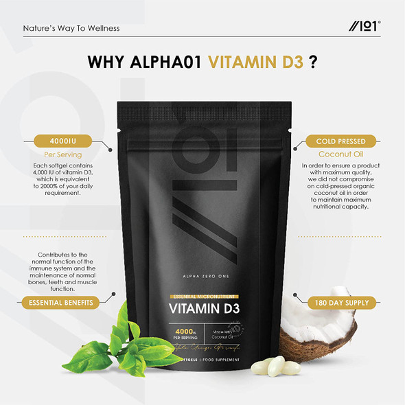 Vitamin D3 4000Iu - Enhanced With Organic Coconut Oil ~ 6 Months Supply - Non-Gmo, Gluten Free (180 Mini Liquid Softgels)