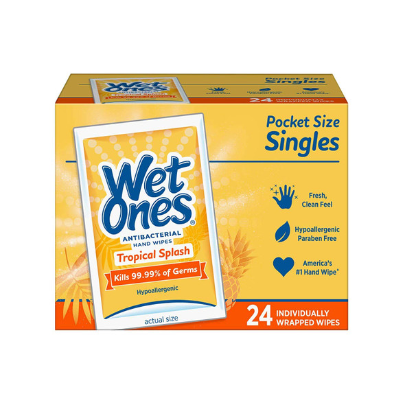 Wet Ones Citrus Antibacterial Hand and Face Wipes Singles, 24-Count (Pack of 2)