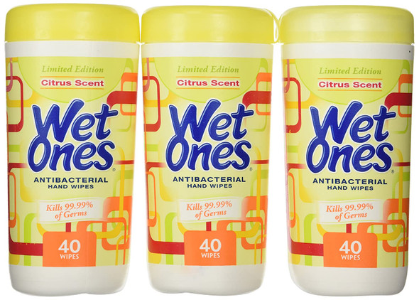 Wet Ones Antibacterial Hands Wipes, Citrus 40 Each (Value Pack of 3)