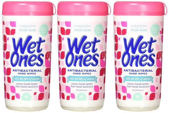 WET ONES Antibacterial Hand Wipes, Fresh Scent 40 ea (Pack of 3)