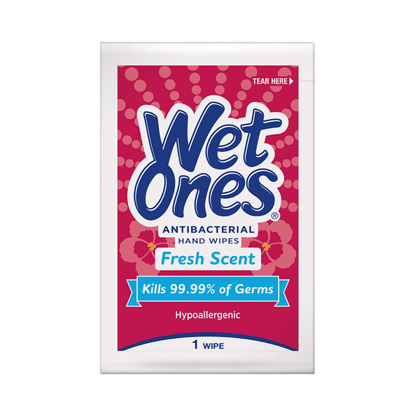 Wet Ones Antibacterial Hand Wipes, Fresh Scent, 48 Individually Wrapped Wipes in a Dispenser, Packaging May Vary
