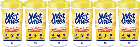 Wet Ones Hand and Face Wipes, Tropical Splash Scent, 40 Count, Pack of 6
