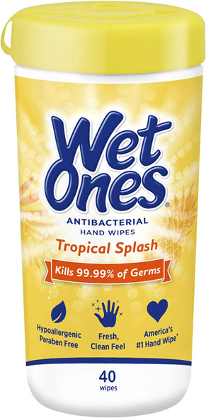 Wet Ones Hand and Face Wipes, Tropical Splash Scent, 40 Count, Pack of 6