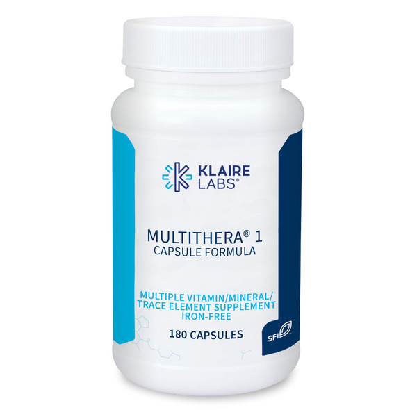 Klaire Labs MultiThera 1 Iron-Free Multivitamin & Multimineral Capsule Formula with Essential Micronutrients - High Potency with Bioactive Folate & B12 - No Iron (180 Capsules)