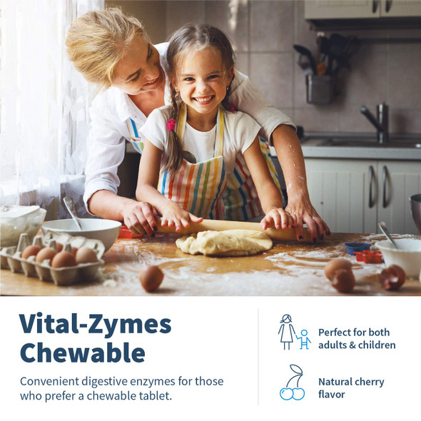 Klaire Labs Vital-Zymes Chewable Digestive Enzymes - Broad Spectrum, DPP-IV Activity Digestive Enzymes - Supports The Breakdown of Proteins, Fats, Carbs, Sugars & Fibers - Gluten Free (180 Tablets)
