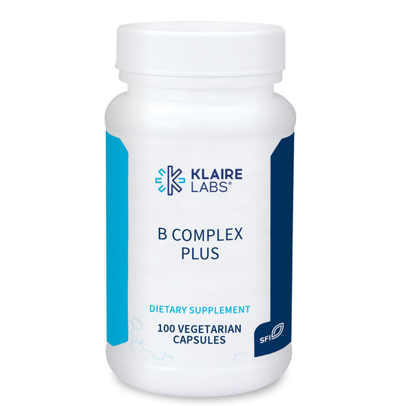 Klaire Labs B Complex Plus - High Potency B Vitamin Complex with B12 Methylcobalamin, B6 & Metafolin Folate - Energy, GI Tract & Brain Health Support - Hypoallergenic (100 Capsules)