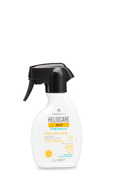 Heliocare 360° Pediatrics Atopic Lotion Body Spray - 250ml | Kids Sun Spray for Body | UVA UVB Visible Light Infrared-A Sun Protection | For Children's Sensitive Skin | Supercharged with Antioxidants