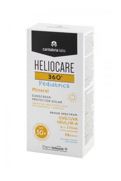 Heliocare 360° Pediatrics Mineral - 50ml | Fluid Lotion for Face & Body | SPF UVA UVB Visible Light Infrared-A Sun Protection | for Kids Sensitive Skin | Features Niacinamide | 100% Mineral Filters