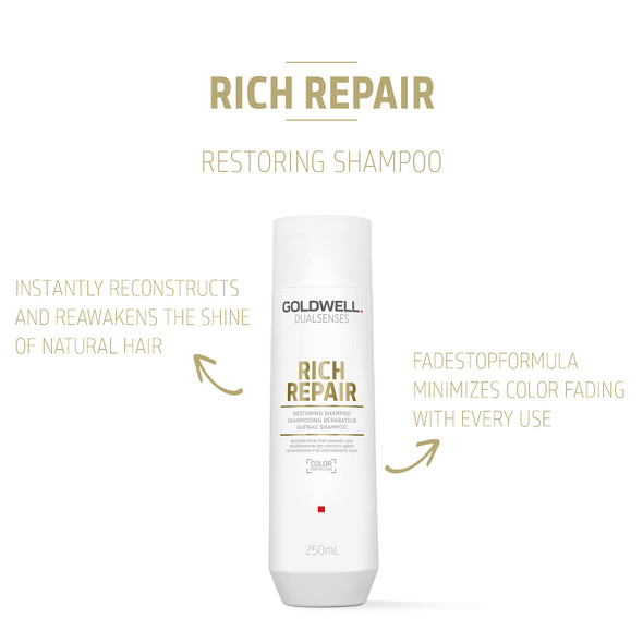 Goldwell Dualsenses Rich Repair, Restoring Shampoo for Dry to Damaged Hair, 250 ml