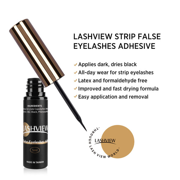 LASHVIEW Black Eyelash Glue,Latex Free,Strong Hold for False Eyelashes,Waterproof Sensitive Glue,Suitable for Sensitive Eyes,5g