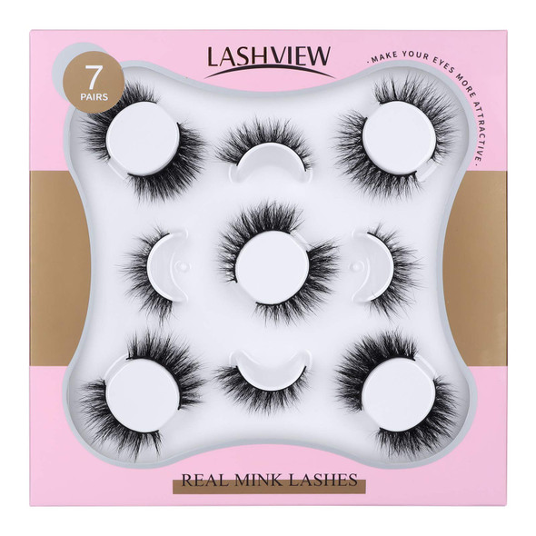 7 Pairs Mink Lashes, LASHVIEW False Eyelashes Handmade Lashes,3D Natural Layered Effect,Reusable Natural Look False Eyelashes for Makeup (CDDM-7)