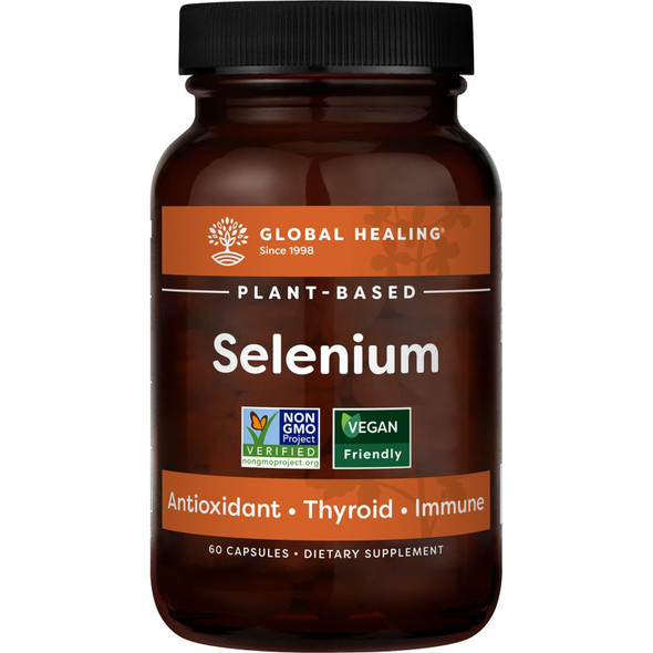 Global Healing Selenium & B12 Blend Kit - Vegan Antioxidant Supplement for Thyroid Support & Normal Immune System Health and Organic Sublingual B12 Vitamin Supplement Drops - 60 Capsules & 2 Fl Oz