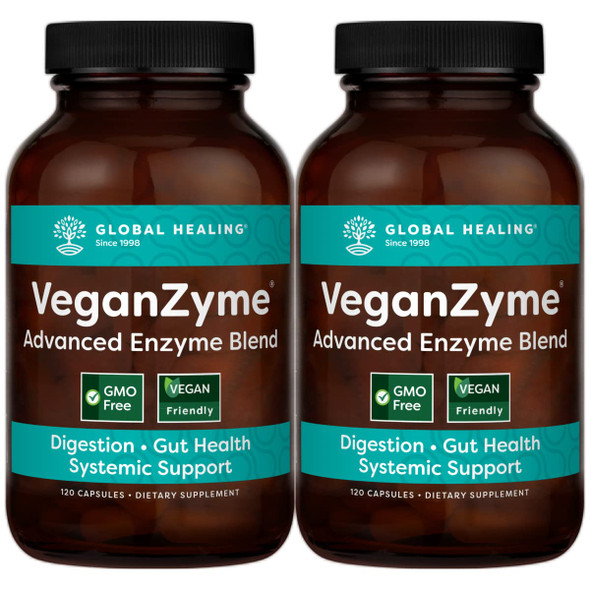 Global Healing Center Veganzyme Full Spectrum Digestive Enzyme Supplement, 120 Capsules (2 Pack)