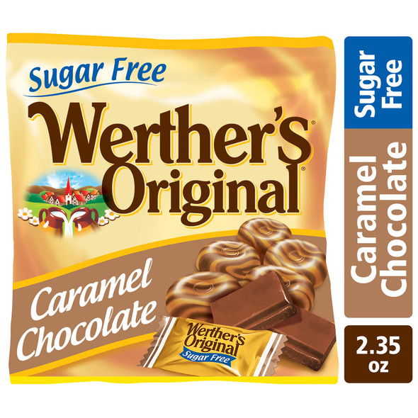 Werther's Original Hard Sugar Free Caramel Chocolate Candy, 2.35 Oz Bags (Pack of 12)