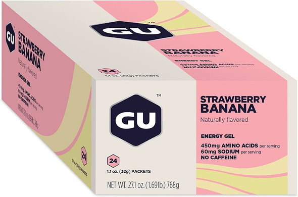 GU Energy Original Sports Nutrition Energy Gel, 24-Count, Strawberry Banana