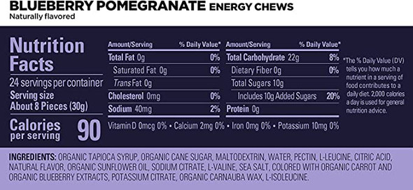 GU Energy Chews, Blueberry Pomegranate Energy Gummies with Electrolytes, 12 Bags (24 Servings Total)