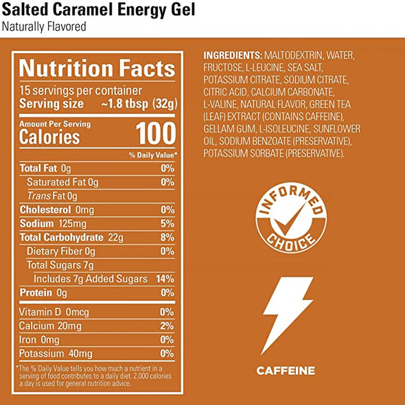 GU Energy Original Sports Nutrition Energy Gel, 15-Serving Pouch, Salted Caramel