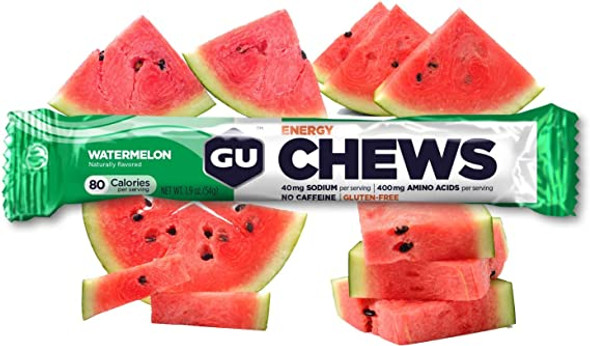 GU Energy Chews, Watermelon Energy Gummies with Electrolytes, 18 Packs (144 Chews Total)